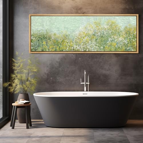 Large Framed Canvas Print Wall Art Lush Summer Garden with Blooming Trees Antique Retro Fine Art Illustrations Decorative Colorful for Bedroom