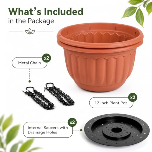 12 Inch Hanging Planters for Outdoor Plants (2 Count)