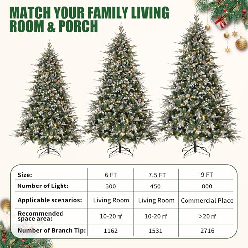 6 FT Snow Flocked Christmas Tree with 300 Warm Lights