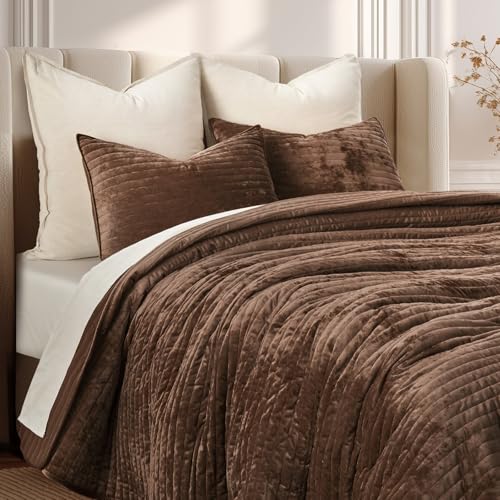 Stripe Channel Luxury Velvet Quilt Set King Size