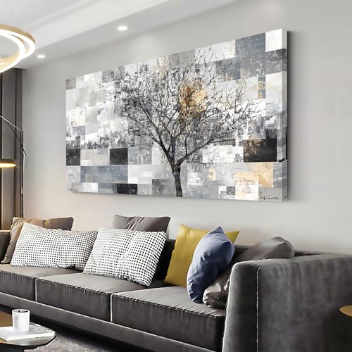 Modern Abstract Tree Wall Art for Living Room Black and White Canvas Painting Wall Art Large Nature Landscape Artwork Bedroom Office Home Decor
