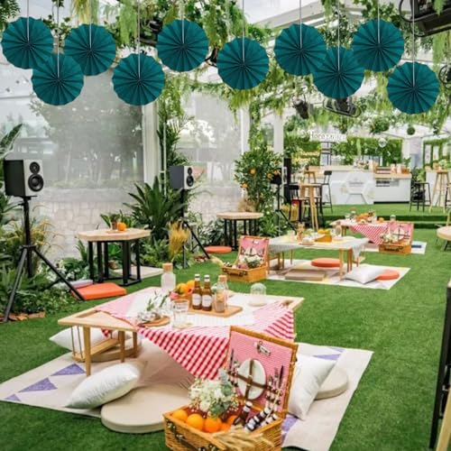 Green Birthday Decorations Dark Green Paper Fans Set Hanging Decor 8in (30 Count)