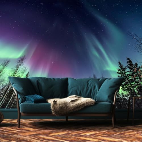Wall Mural Multicolored Aurora Borealis Forest Night Wallpaper for Bedroom Living Room