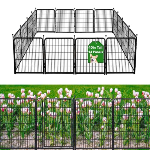40in(H) Doorless Fence for Garden 14 Panels， 31.2 Ft(L) Barrier, Outdoor Garden Protection for Dogs Low Threshold,Indoor Fence Without Gate (31.2 Foot)