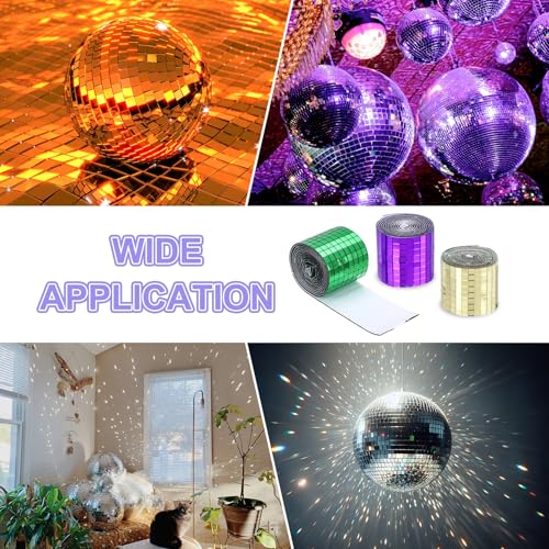 Self Adhesive Glass Mirror Mosaic Tiles 3200 Pcs 5 x 5 mm Disco Tiles for Craft Decoration Glass Mirror Disco Ball Rose Gold 2 Pcs