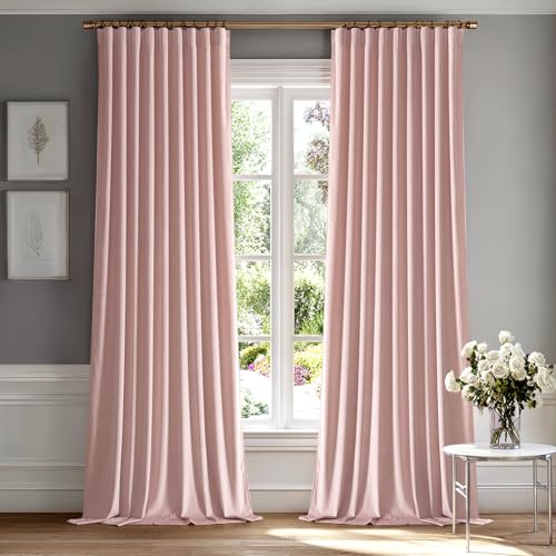 Light Pink Velvet Pinch Pleat Blackout Curtains W52 X L96 Inches (2 Count)