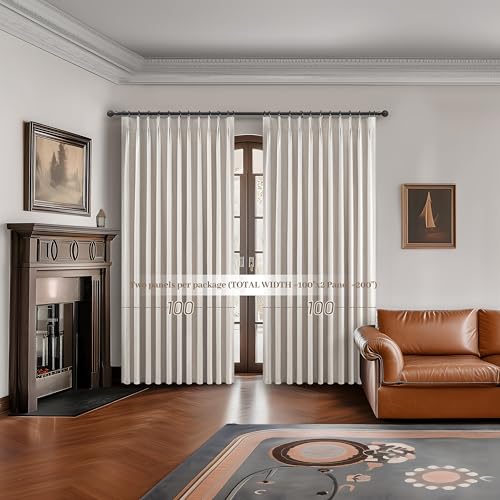 Curtains 100 Inch Length Wide Pinch Pleated Blackout for Sliding Glass Door (2 Count)