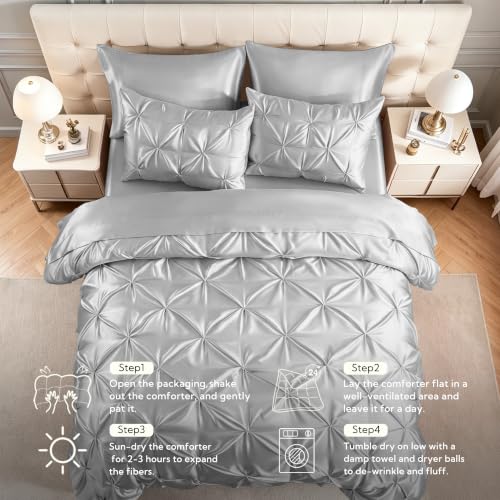 Satin Twin XL Comforter Set Silver Grey