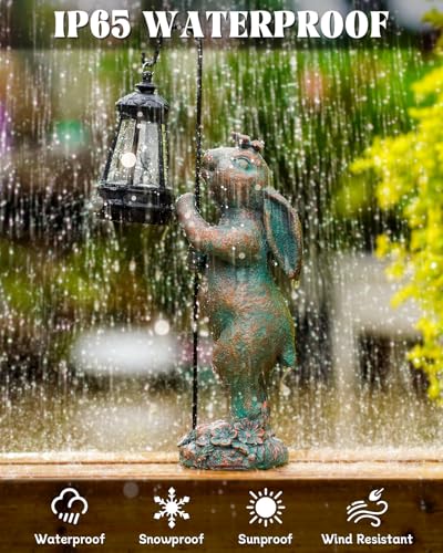Garden Statues Outdoor Bunny with Solar Lantern