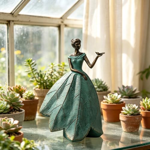 Fairy Statue Leaf Angel Girls with Dragonfly 7.4 x 5.25 x 12 Inch