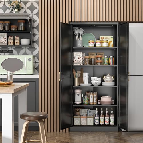 71"Metal Pantry Storage Cabinet with Doors & 4 Adjustable Shelves