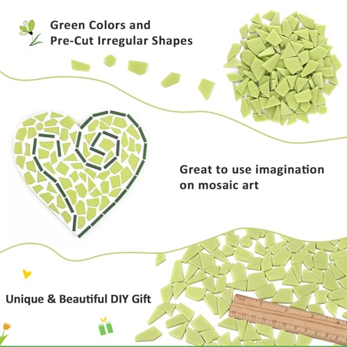 200g Green Mosaic Tiles for Crafts Bulk (7.05 Ounce)