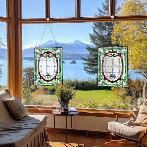 Dancing Style Stained Glass Window Hangings Panels 17" W x 22" H Fine Handicrafts Suncatcher Parents Gifts for Home Decor