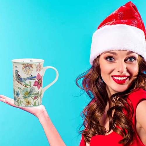 Elegant Bone China Two Coffee Mugs set in Blue bird design (2 Count)