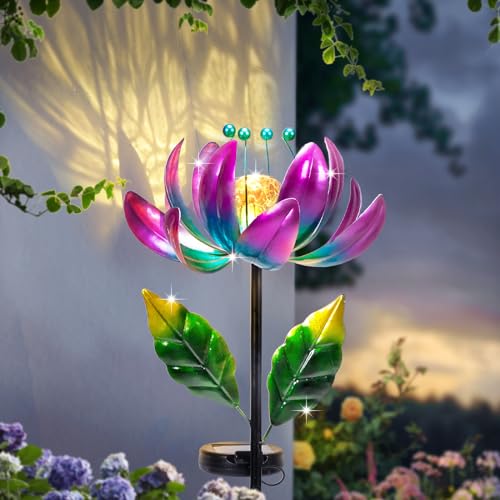 Solar Purple Metal Flower Wind Spinners