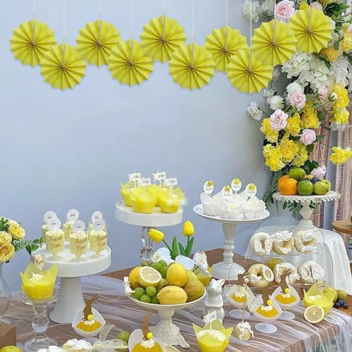Yellow Party Decorations 8inch Hanging Paper Fans DIY Set 10pcs