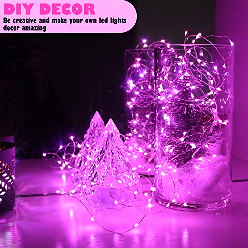 6 Pack Fairy Lights Battery Operated 10ft Silver Wire 30LEDs Pink (6 Count)