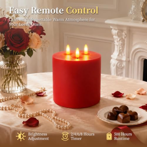 3 Wick Extra Large Flameless Pillar Candles with Timer Remote