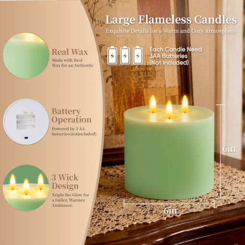 3 Wick Extra Large Flameless Pillar Candles with Timer Remote