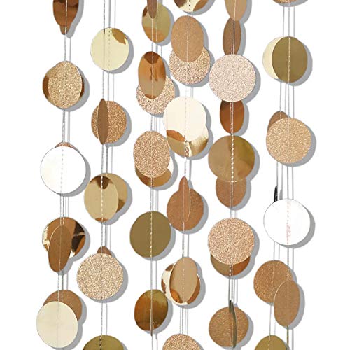 6 Pcs Glitter Champagne Gold Paper Circle Dots Garland (6 Count)