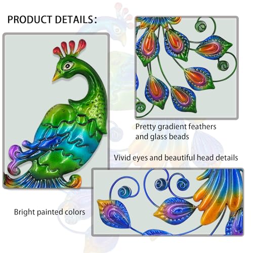 Metal Peacock Wall Art Decor Outdoor Hanging Decor Outdoor Sculpture 3D Metal Handmade Bird Wall Art Living Room Patio Garden Balcony Fence Decorations