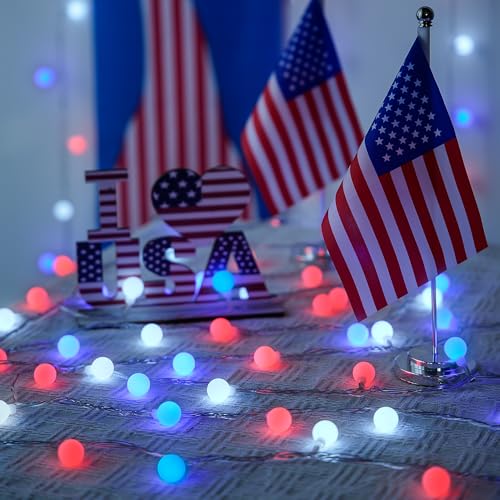 Connectable 33ft 100 LED Red White and Blue Lights Indoor Outdoor