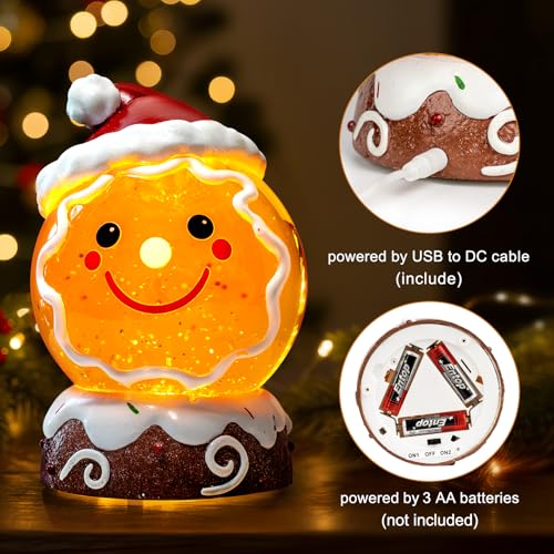 Christmas Music Snowglobe Water Lantern Gingerbread Man Smiling Wind Lantern with Christmas Hat Decoration Table Centerpiece Used for Home PartyDecoration