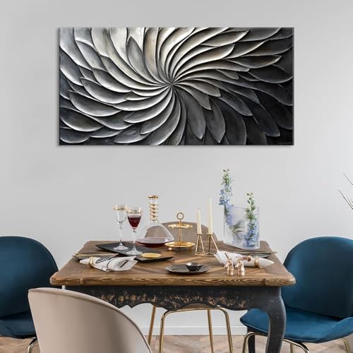 Abstract Black and White Wall Art for Living Room Modern Canvas Print Painting Lines Flower Floral Large Artwork Bedroom Home Office Wall Décor