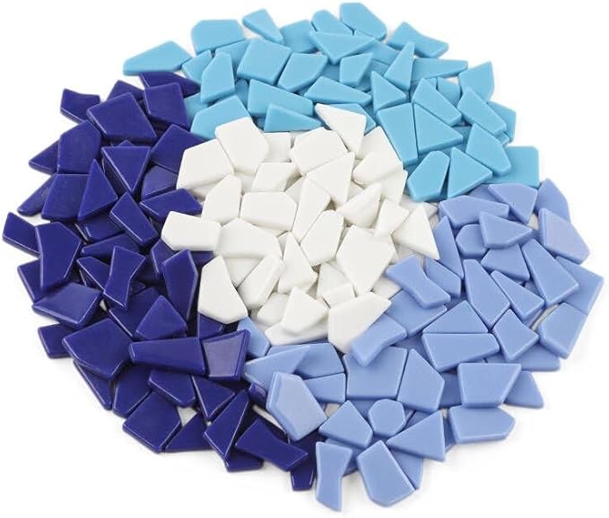Youway Style Blue Glass Mosaic Tiles for Crafts Bulk,200g Broken Glass Pieces for Mosaic Art Crafts,Garden Mosaic Supplies (Mixed Blue)