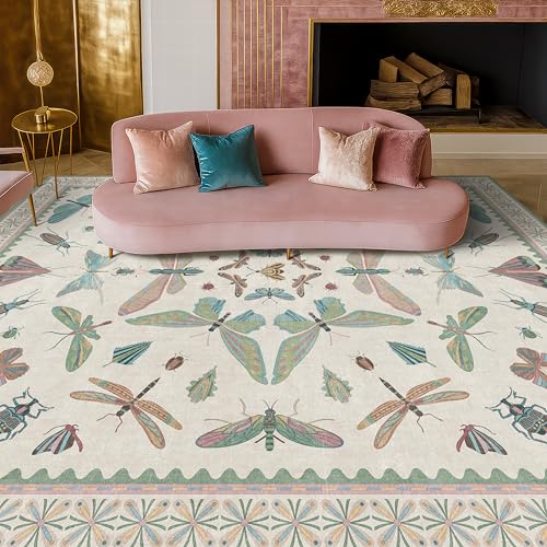 7x9 Green Butterfly Rugs for Kids Bedroom (63 Sq Ft)