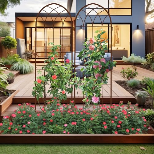 71 x 40in Rustic Iron Arch Decoration Garden Trellis with Metal Coating (2 Count)