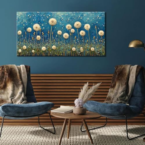 Teal Dandelion Wall Art for Living Room Abstract Blowball Canvas Painting Prints Large Flower Floral Grassland Bedroom Decoration Modern Artwork Decor