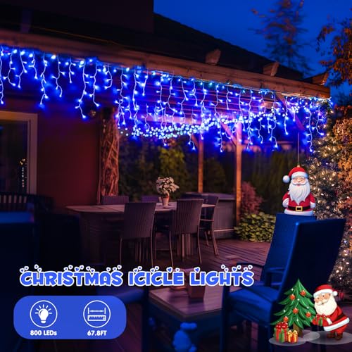 800 LED Blue Icicle Christmas Lights Outdoor
