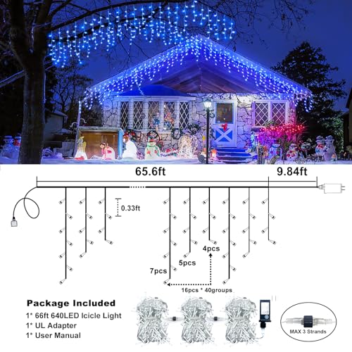 66FT 640 LED Icicle Lights for Outside