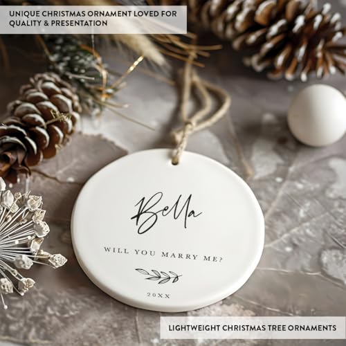 Personalized Engagement Proposal Round Ceramic Porcelain Christmas Tree Ornament Keepsake Gift