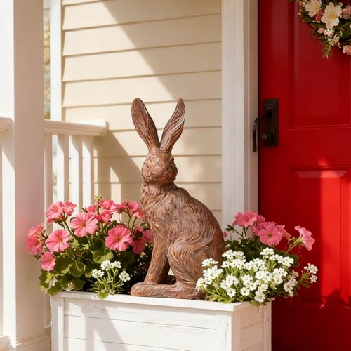 Outdoor Rabbit Garden Statue 12 Inch Brown Bunny Outdoor Decor