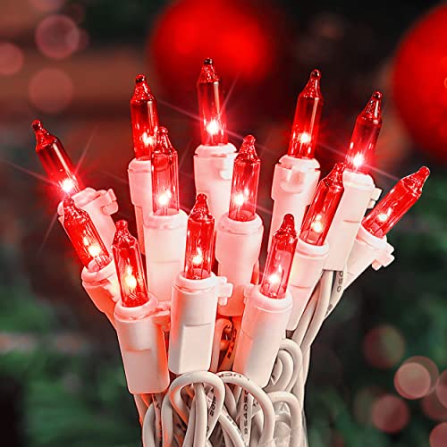 2PACK 50 Count 13ft Red Christmas Lights with White Wire