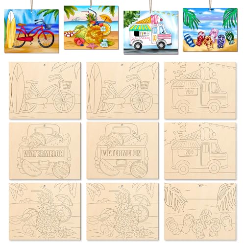 10 Pieces Large Summer Unfinished Wood Crafts to Paint for Adults