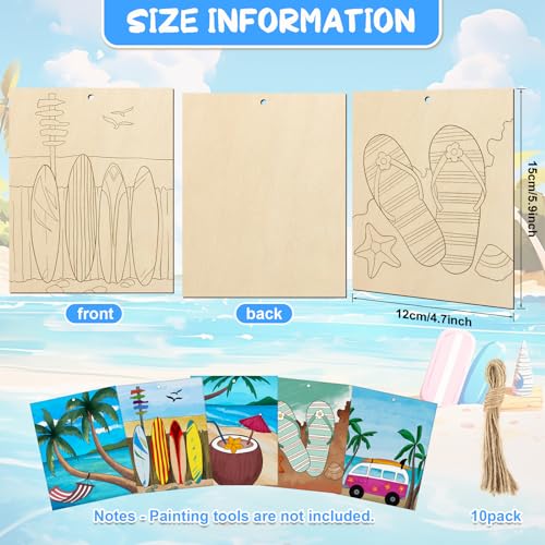 10 Pieces Large Summer Unfinished Wood Crafts to Paint for Adults