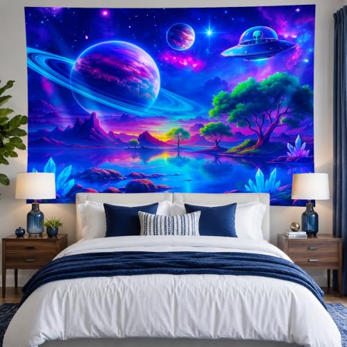 Blacklight Tapestry Alien UFO Party Wall Decor 78 x 59 Inch