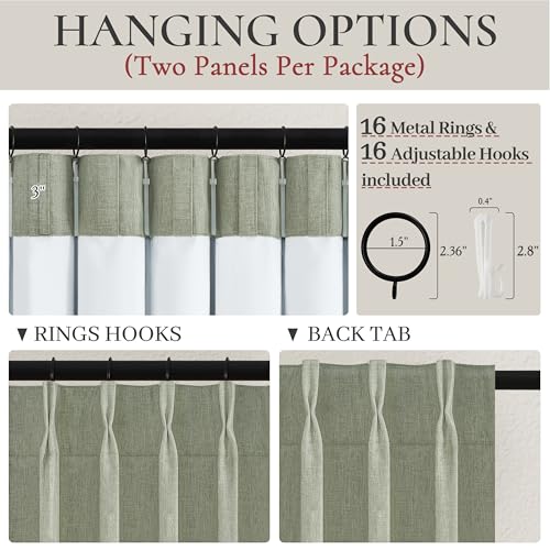 Sage Green Blackout Linen Curtains 84 Inches Long for Living Room Bedroom (2 Count)