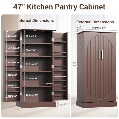 47" Kitchen Pantry Cabinet with Doors and Adjustable Shelves