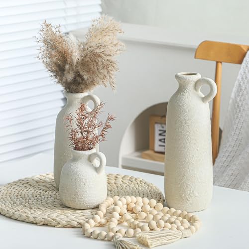 Ceramic Vase Set of 3 with Handle (3 Count)