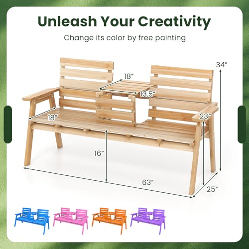 Outdoor Fir Wood Bench with Foldable Middle Table