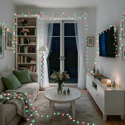33ft 100 LED Globe Red White and Green Christmas String Lights