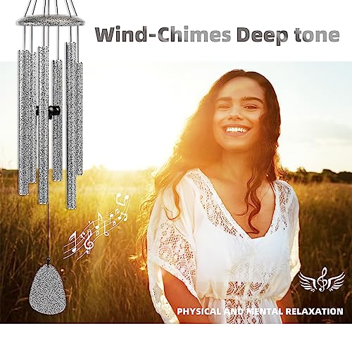 Wind-Chimes-Outdoor-Deep-Tone, Large Soothing Melodic Tones Windchimes, Wind Chimes for Outside, Memorial Wind Chime Best Gift for Mom Women Grandma Neighbors(32" Silver Coated Aluminum)