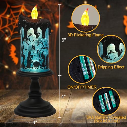 Halloween Witch Snow Globe Flameless Candle Battery Operated