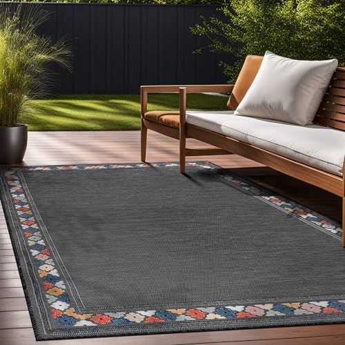 Outdoor Rug 4x6 Modern Bordered Area Rugs for Indoor and Outdoor Patio Easy to Clean Non Shedding Living Room Porch Garden Washable Outside Carpet