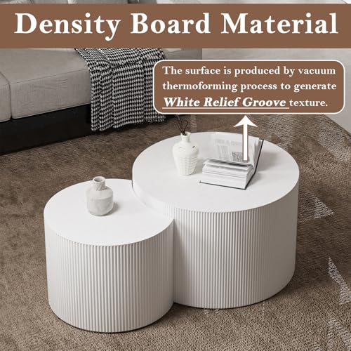White Round Fluted Nesting Coffee Table Set of 2 (2 Count)