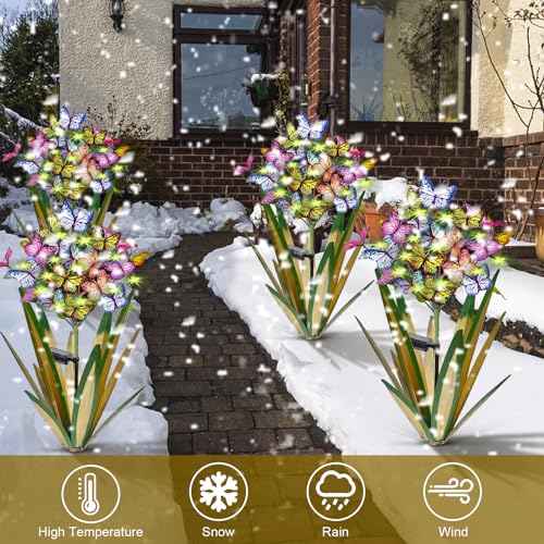 Solar Metal Agave Butterfly Flower Stick Garden Sculpture Outdoor Gift Solar Garden Christmas Lights Swaying Butterfly Garden Lights Solar Outdoor (2 Count)